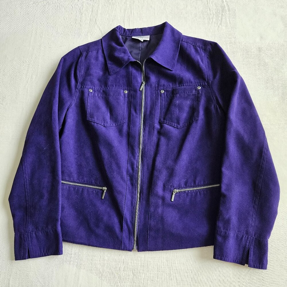 Purple Suede Looking Zippered Blazer Jacket Size 8 Washable!
